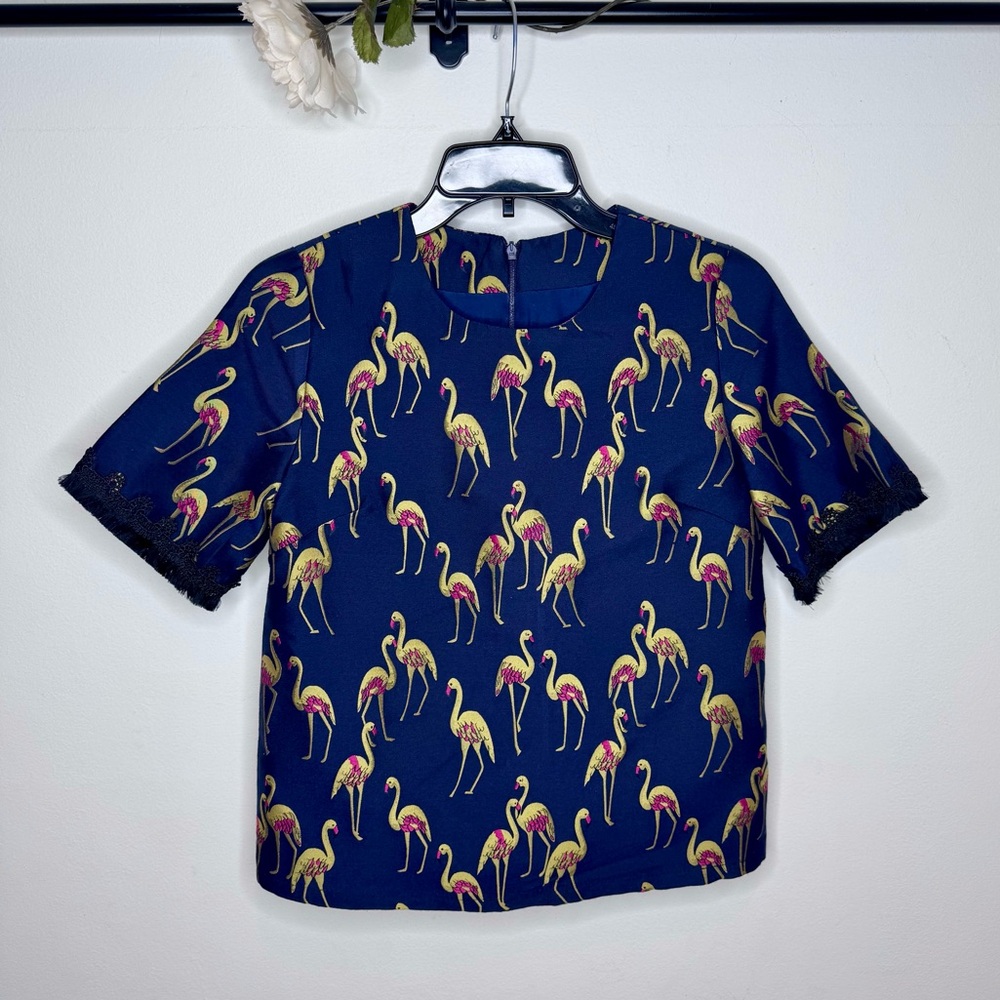Navy Flamingo Print Top